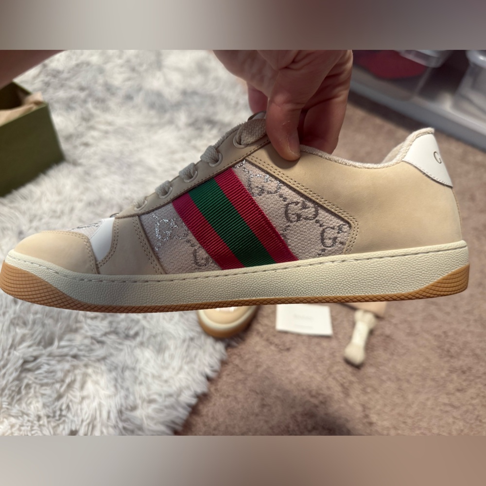 New! Gucci Screener Sneakers GG Canvas with Web Stripe / full inclusion size 42